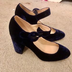 Marc Fisher Midnight Navy Velvet Heeled Mary Janes